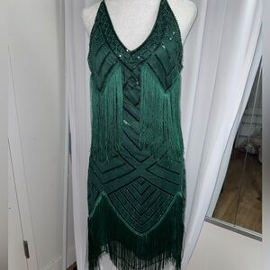 Green fringe flapper dress
